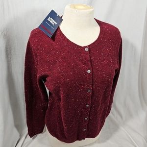 Cashmere Cardigan Sweater Lands End Maroon Red Womens Medium M Pearl Buttons New